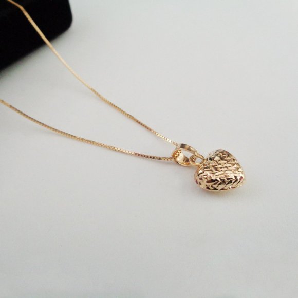 10K Gold Heart Pendant Necklace Real Gold Diamond Cut Heart Charm Stamped 10K - Picture 6 of 7